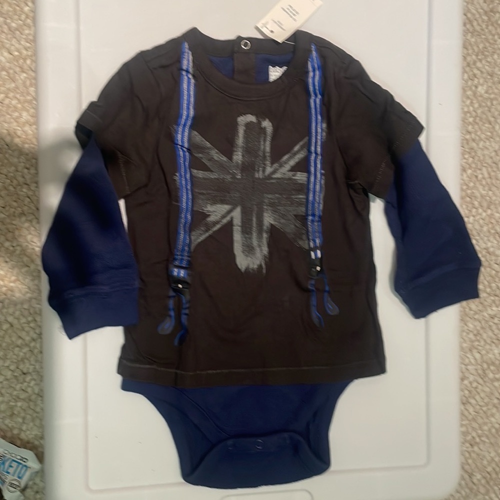Baby Gap thermal onesie with attached tshirt Union Jack on front. 12-18 months
